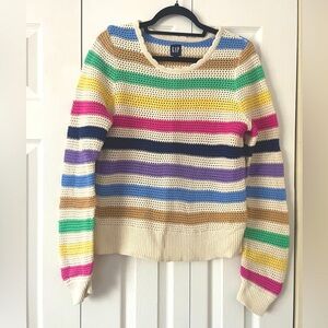 GAP Women's Stripe Crochet Crewneck Sweater Size M